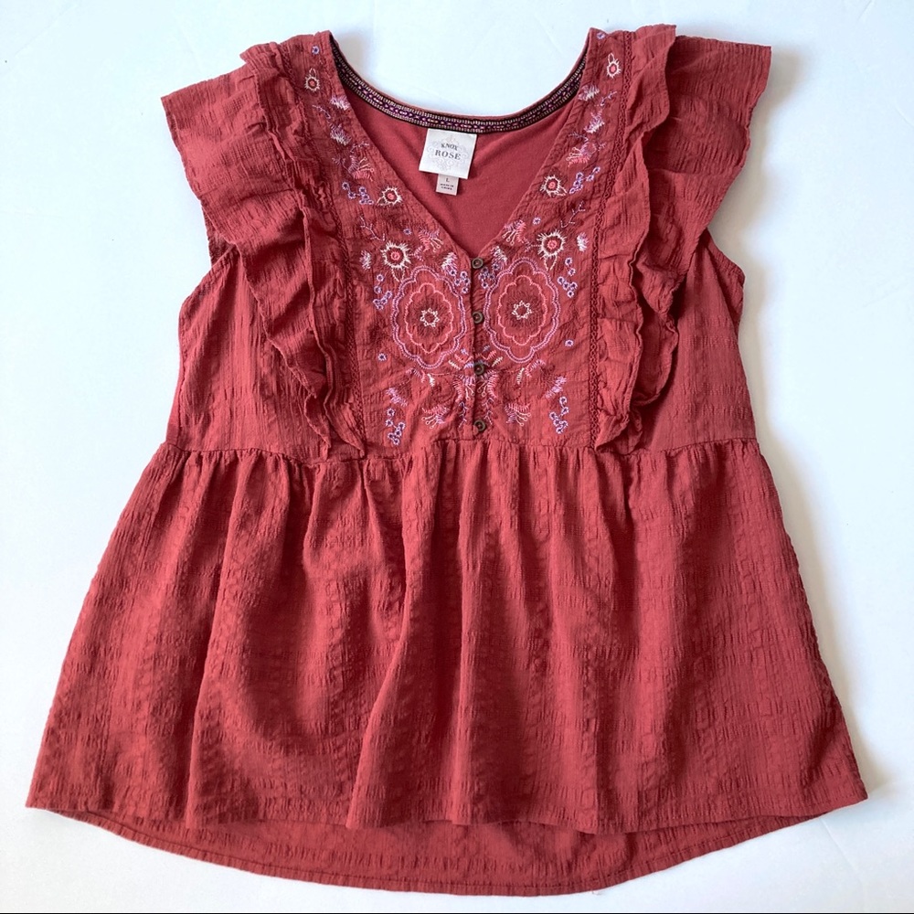 Knox Rose Bohemian Print Ruffle Blouse